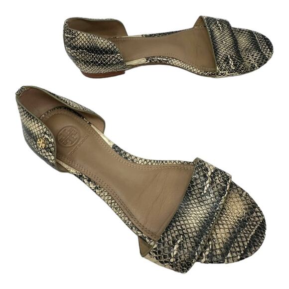 Tory Burch Savannah D'Orsay Snakeskin Print Flat Sandals Size 8.5 - Picture 5 of 11